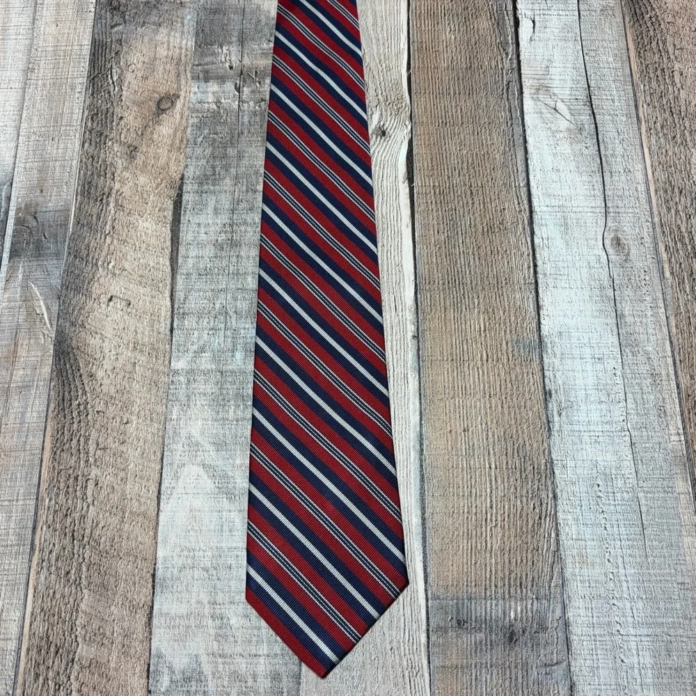 Vintage Polo Ralph Lauren Tie Mens OS Red Blue Silk Stripe Made In Italy Preppy